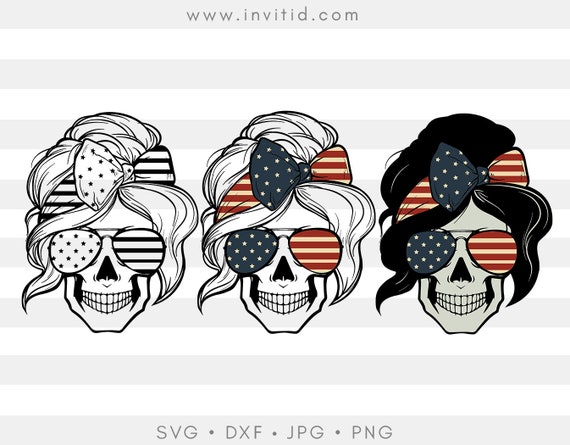 Download American Flag Skull svg, Messy bun skull svg, Mom life SVG ...