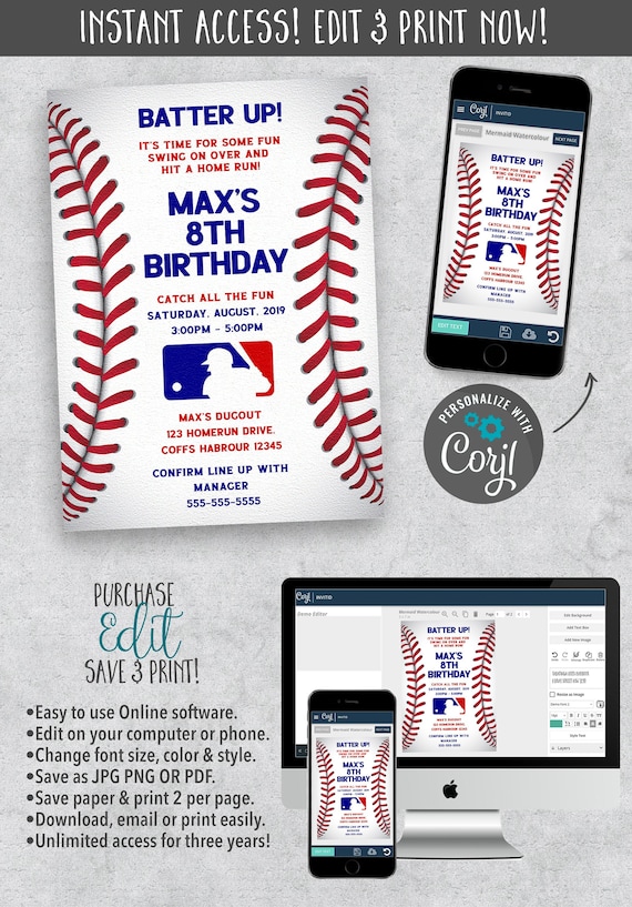 baseball party invitations baseball themed party invitation baseball party supplies baseball birthday instant download minimalist baseball birthday invitations