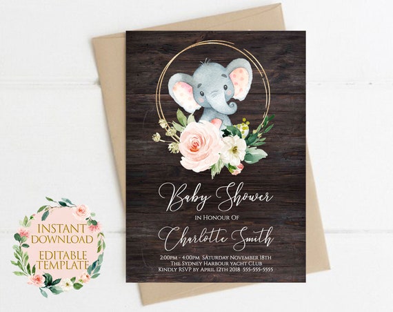Rustic Floral Baby Shower Invitations Baby Elephant Party Invites Rustic Floral Baby Shower Invitations Baby Elephant Party Invites