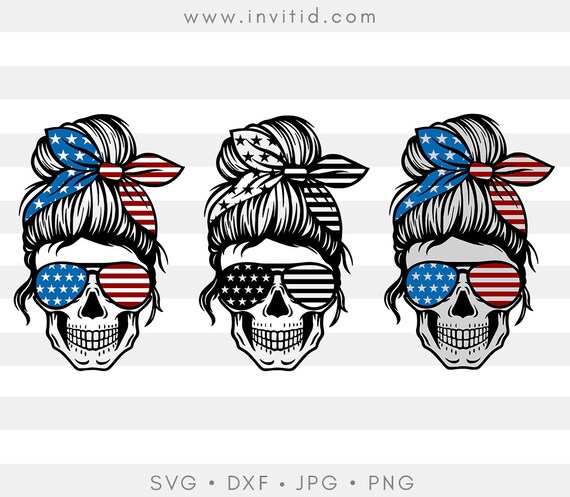 Download American Flag Skull svg, Messy bun skull svg, Mom life SVG ...