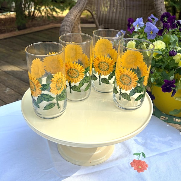 Set of 4 Vintage Libbey Sunflower Tumblers