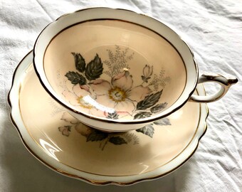 Paragon Double Warrant Teacup & Saucer in Blush Pink Wild Rose Pattern