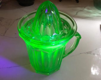A&J Uranium Glass Jug and Reamer