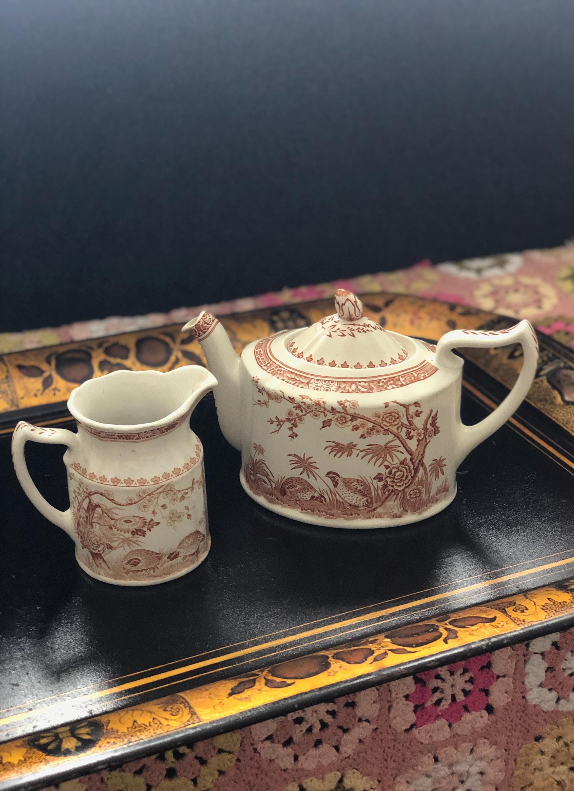 Furnivals 1913 Brown Quail Teapot and Creamer - Sold Individually