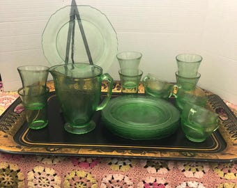 Hazel Atlas Uranium Glass Florentine No. 1 (Poppy) Items - Sold in Pairs