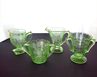 Uranium Glass "Orphan" Sugar Bowls and Creamers - Priced Individually