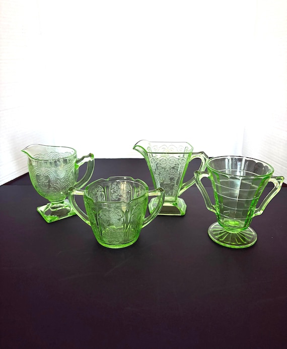 Uranium Glass "Orphan" Sugar Bowls and Creamers - Priced Individually