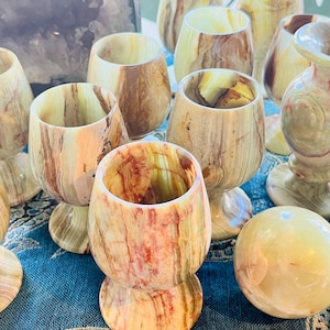 Green Onyx Crystal Chalice Goblet | Natural Banded Stone Carved & Polished Cup | Gemstone | Metaphysical Healing | Home Decor