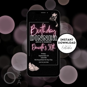 Digital Birthday Invitation - Neon Birthday invite - Pink Birthday Invitation - Neon Theme Birthday - 30th Birthday Invite - 40th Birthday