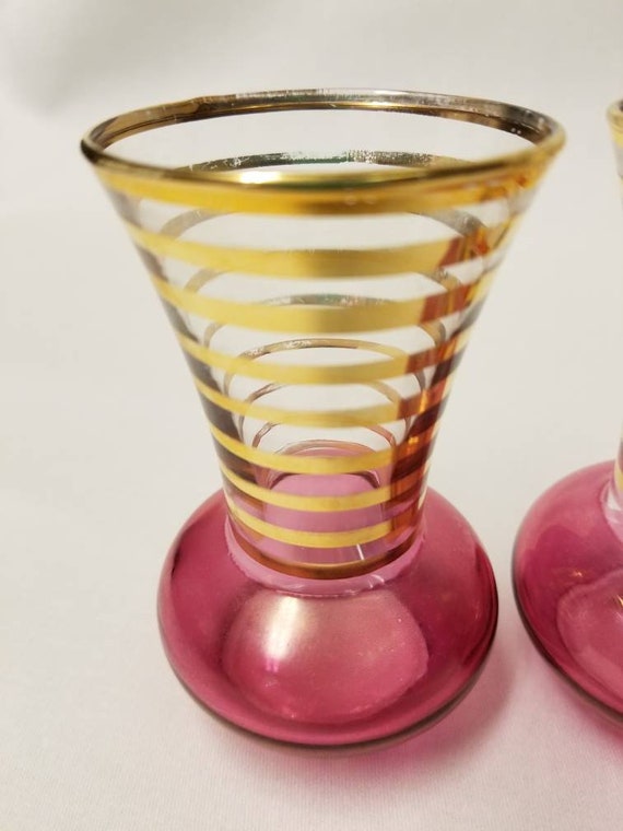 Vintage Pink Rose Gold Stripe Bud Vases Pair Set 1950s Etsy