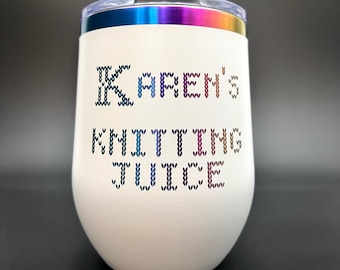 Vaso de vino con jugo para tejer, vaso de vino sin tallo, vaso de jugo para tejer, linda taza para tejer, regalo para tejedores, mamá tejedora, vaso para tejer