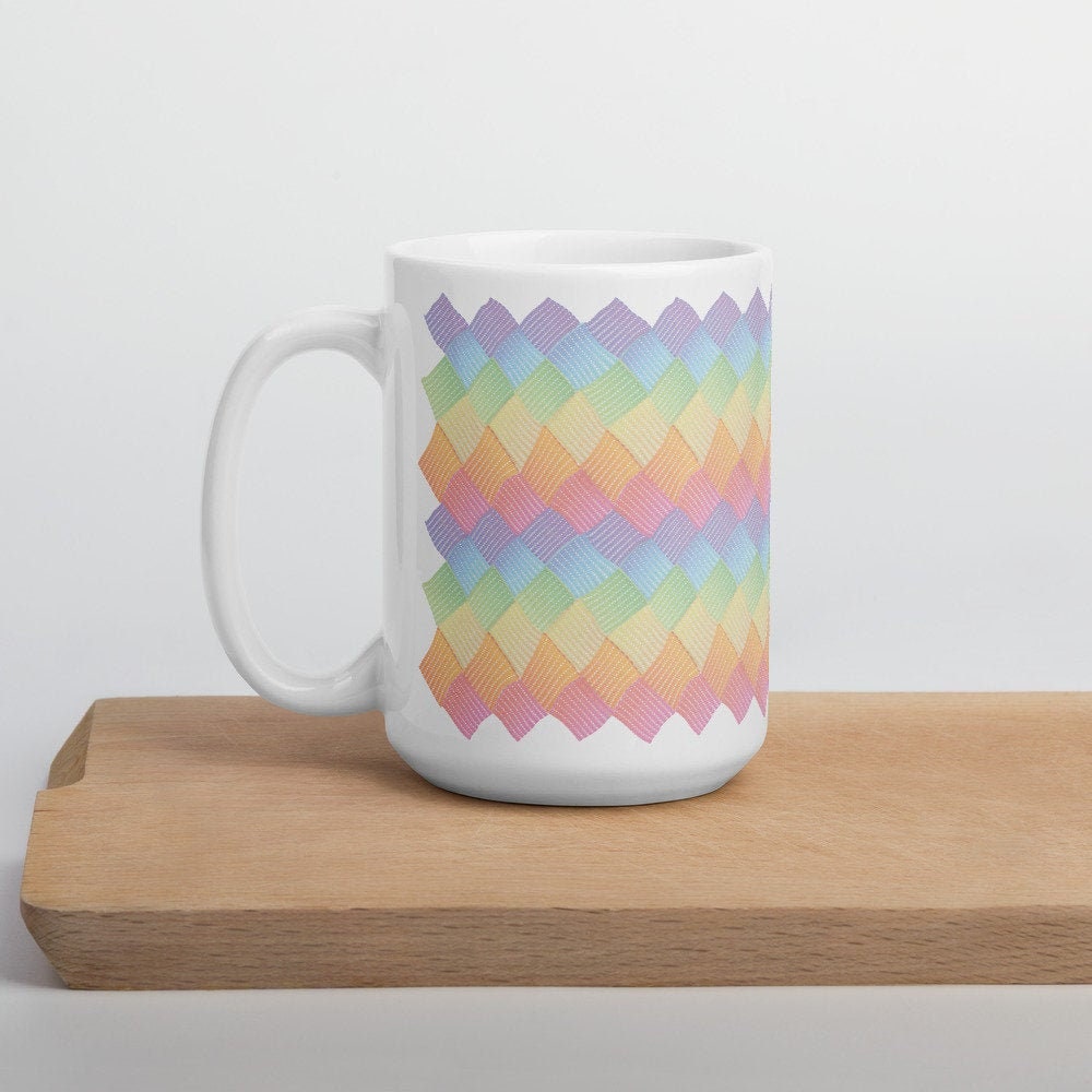 knitter Mug gift for knitter knitter gift basketweave mug Mug for Knitter Pastel Rainbow Entrelac Knitting Mug