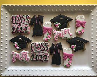 12 Graduation floral cookies, prom cookies, senior sugar cookies, class of