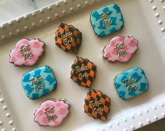 12 Alice Tea party Sugar Cookies, birthday favors, eat me cookies