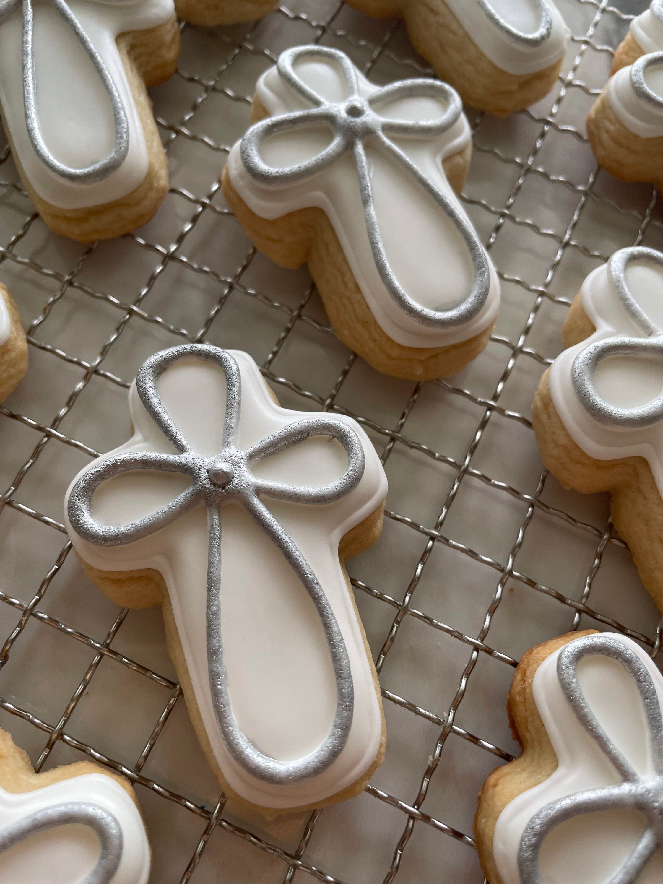 12 Mini Crosses Sugar Cookies, Baptism Favors, White and Gold Crosses ...