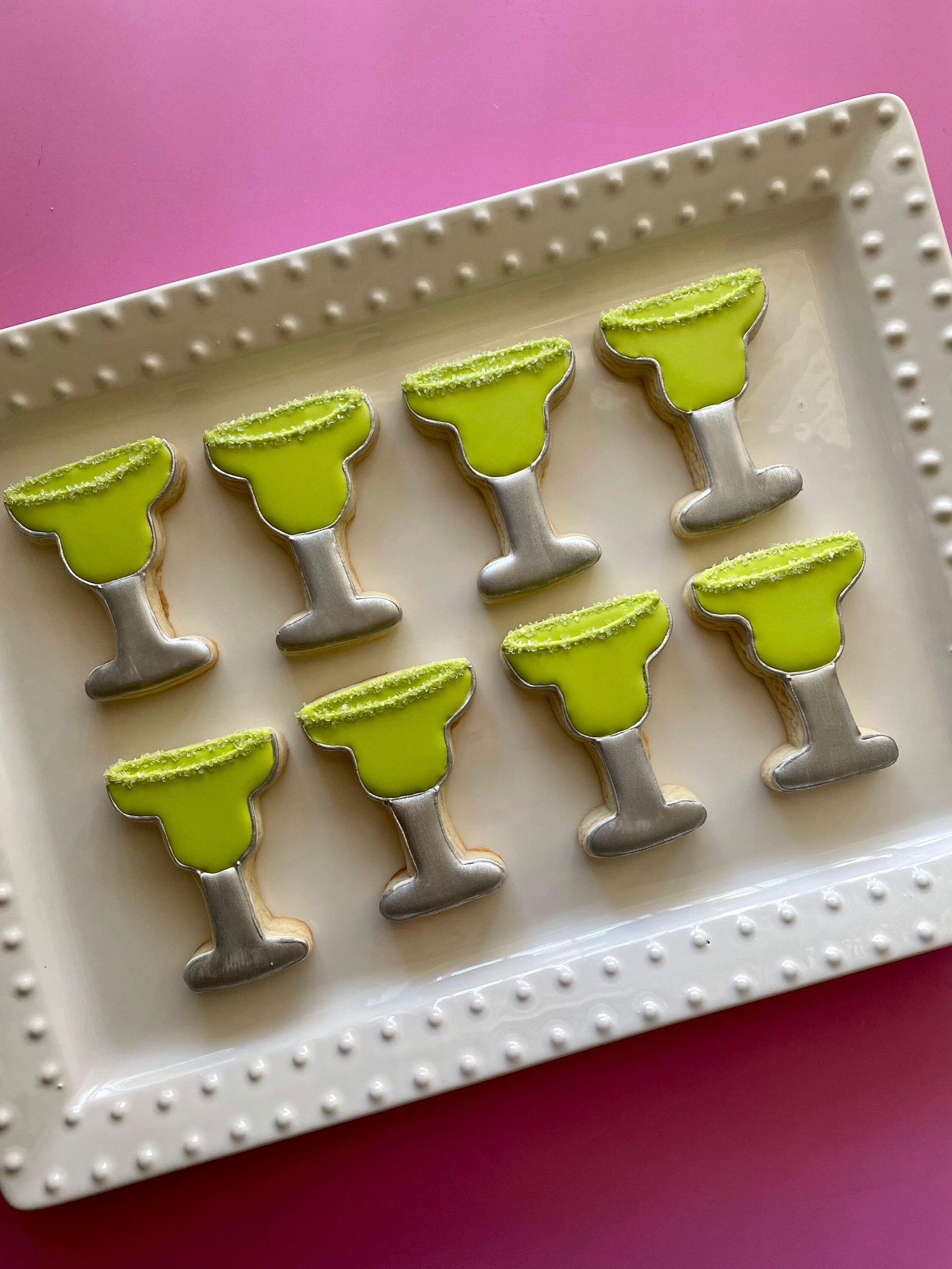 lime margarita glass sugar cookies, 21st birthday, Mexican party, 5 de mayo