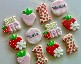 Sweet one cookies, strawberry theme favors, 12 pieces sugar cookies