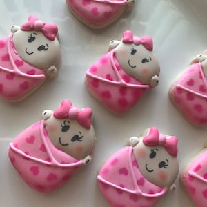 12 mini baby girl sugar cookies, baby girl blanket, baby shower favors, baby girl shower, its a girl, welcome baby cookies,