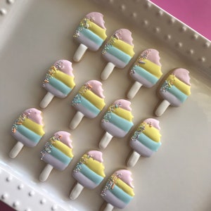 12 mini Popsicle sugar cookies/ ice cream party/ birthday favors/ popsicles