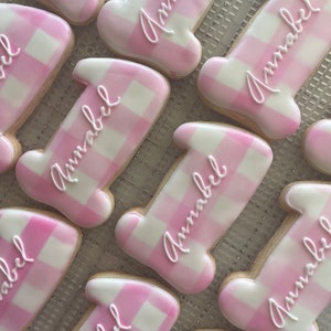 12 personalized number cookies, number shaped cookies, gingham cookies, birthday party favors, happy birthday cookies, personalized cookies