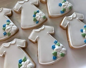 12 floral baptism, first communion dresses cookies