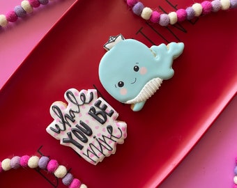 Valentine Whale gift cookie duo, Valentine’s cookies