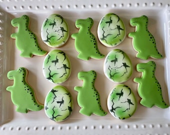 12 Dino rex sugar cookies, dinosaur rex eggs, birthday cookies