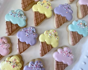 12 mini  ice cream cone cookies/ ice cream party/ birthday cookies