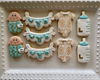 12 Oh Baby cookies,  boho theme favors, baby on board