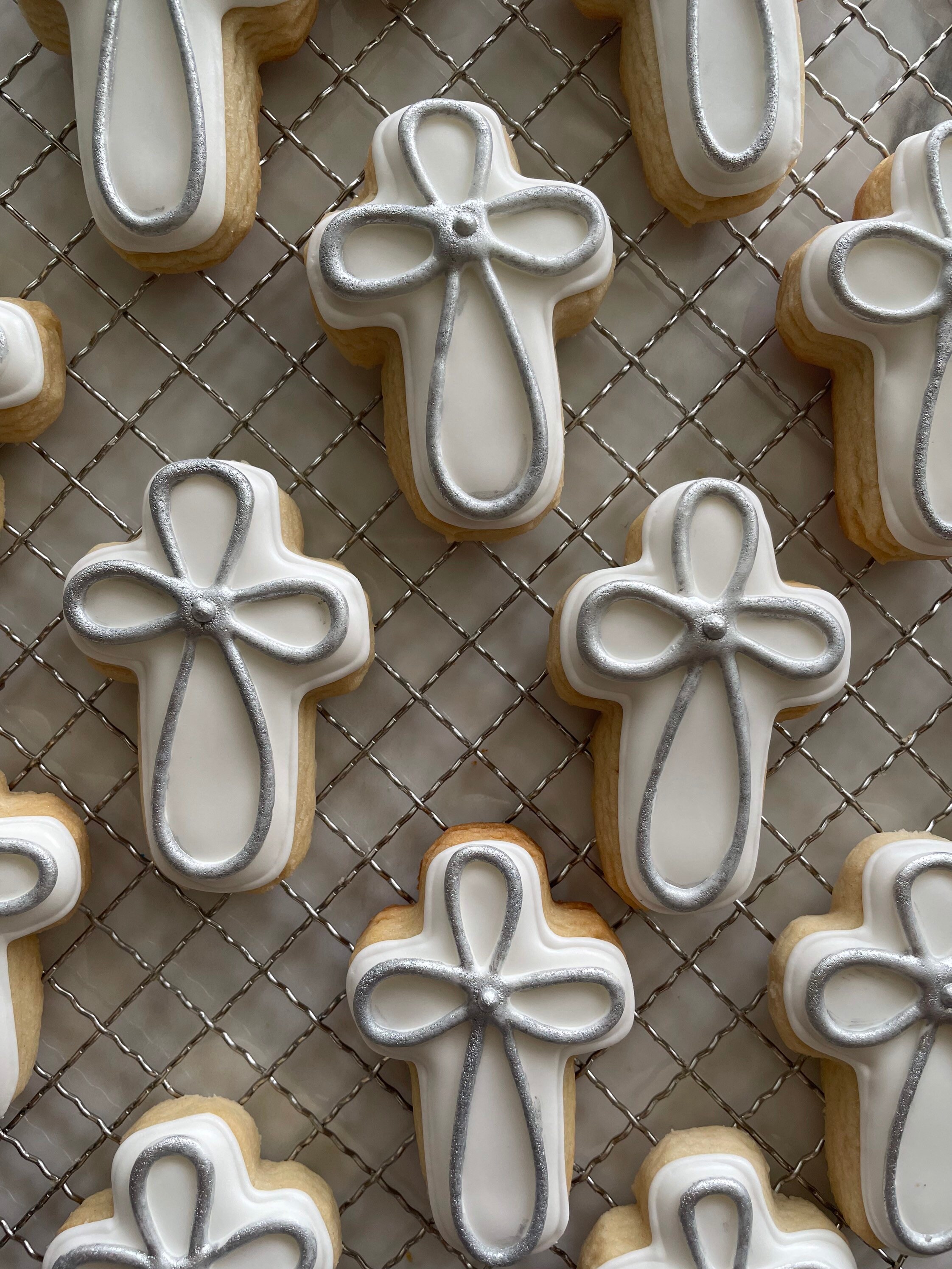 12 Mini Crosses Sugar Cookies, Baptism Favors, White and Gold Crosses ...