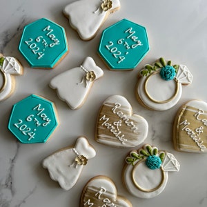 12 wedding cookies/ wedding cookies/ I do/ wedding day/ bridal shower cookies/ bridal shower/ she said yes/ bride and groom/ custom cookies