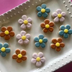 12 retro mini daisies cookies, groovy theme party, mini flowers, Daisy cookies, birthday cookies