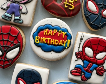 Geburtstagskekse, Spinnen-Kinderparty, personalisierte Kekse, dekorierte Kekse