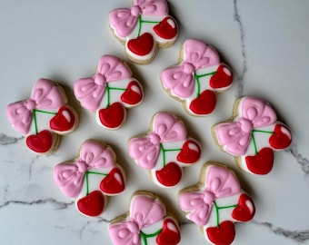 12 mini coquete alla ciliegia, biscotti con fiocco alla ciliegia, bomboniere di compleanno