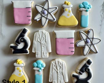 Science Sugar Cookies, mad scientist party, laboratory theme,12 pieces