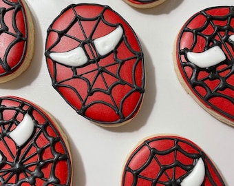 12 Spider Face Sugar Cookies: Spiderman Party Favors