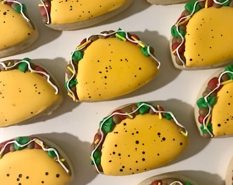 12 mini tacos sugar cookies/ fiesta theme cookies/ birthday cookies
