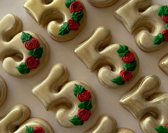 12 mini number cookies, princess birthday party, belle birthday