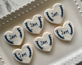 12 Personalized Heart Wedding Sugar Cookies: Anniversary Favors