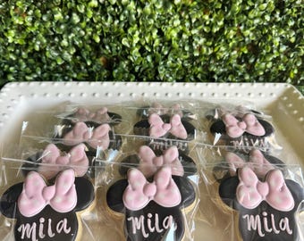 Mouse bow ears cookies, personalized birthday favors,