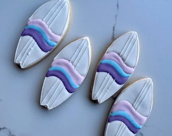 12 surfboard sugar cookies
