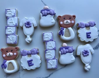 12 baby bear / mini sugar cookies / shower favors / dessert table
