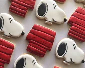 12 red doghouse cookies, dog birthday cookies, birthday cookies, snoopy cookies, personalized cookies