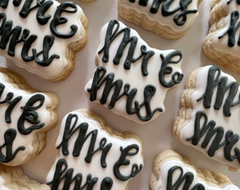 12 mini Mr & Mrs cookies/ wedding favors/ I do cookies