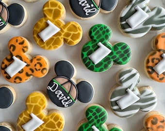 12 mouse safari Sugar Cookies, wild birthday theme, jungle party, kids cookies