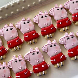 12 Pink pig sugar cookie, pig girl cookies, birthday cookies/ birthday cookies