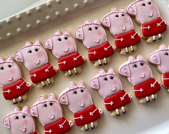 12 pink pig cookies, Peppa birthday favors