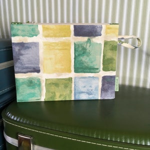 Large flat pencil case, zipped pocket, lined, in upcycled vintage upholstery canvas