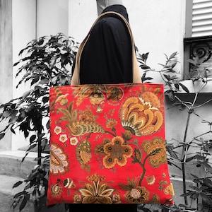 Wendbare, gefütterte Tragetasche für Damen und Herren aus Vintage-Canvas im Stil der 1960er Jahre mit orientalischem Barockmuster