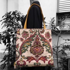 Wendbare, gefütterte Tragetasche für Damen und Herren aus Canvas mit Barockmuster im Vintage-Stil der 1960er Jahre